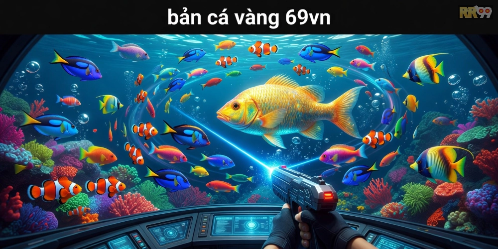 Minh họa trò chơi bắn cá vàng 69vn với đồ họa sống động và cá vàng khổng lồ